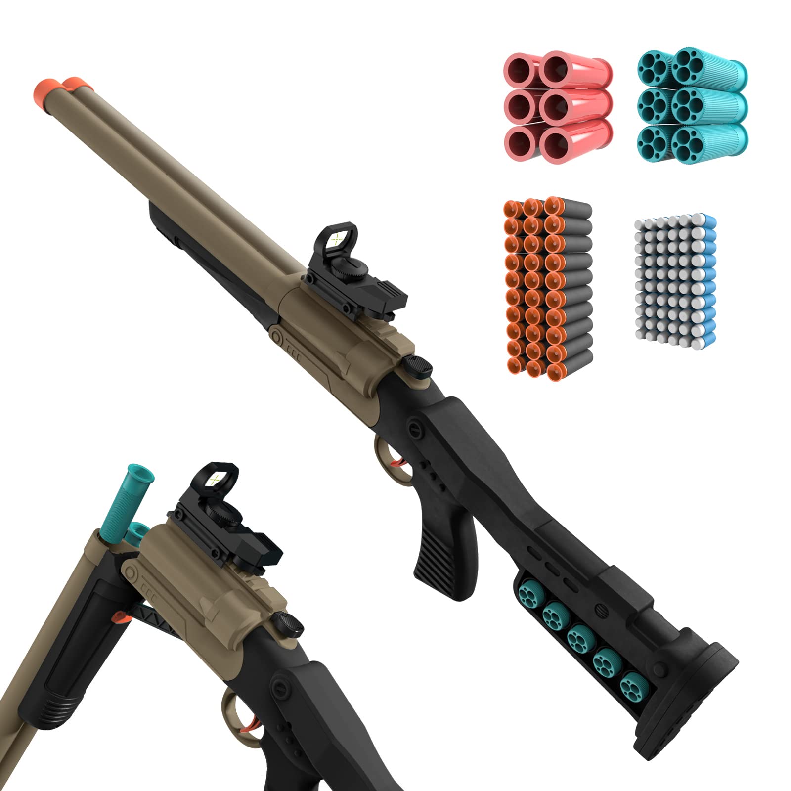 ULUCTROM double-barrel shotgun toy view, durable ABS design for safe outdoor play.