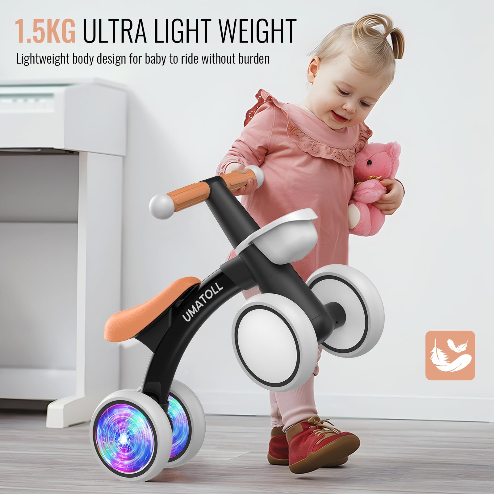 Umatoll enclosed wheels protect tiny toes from pinching.
