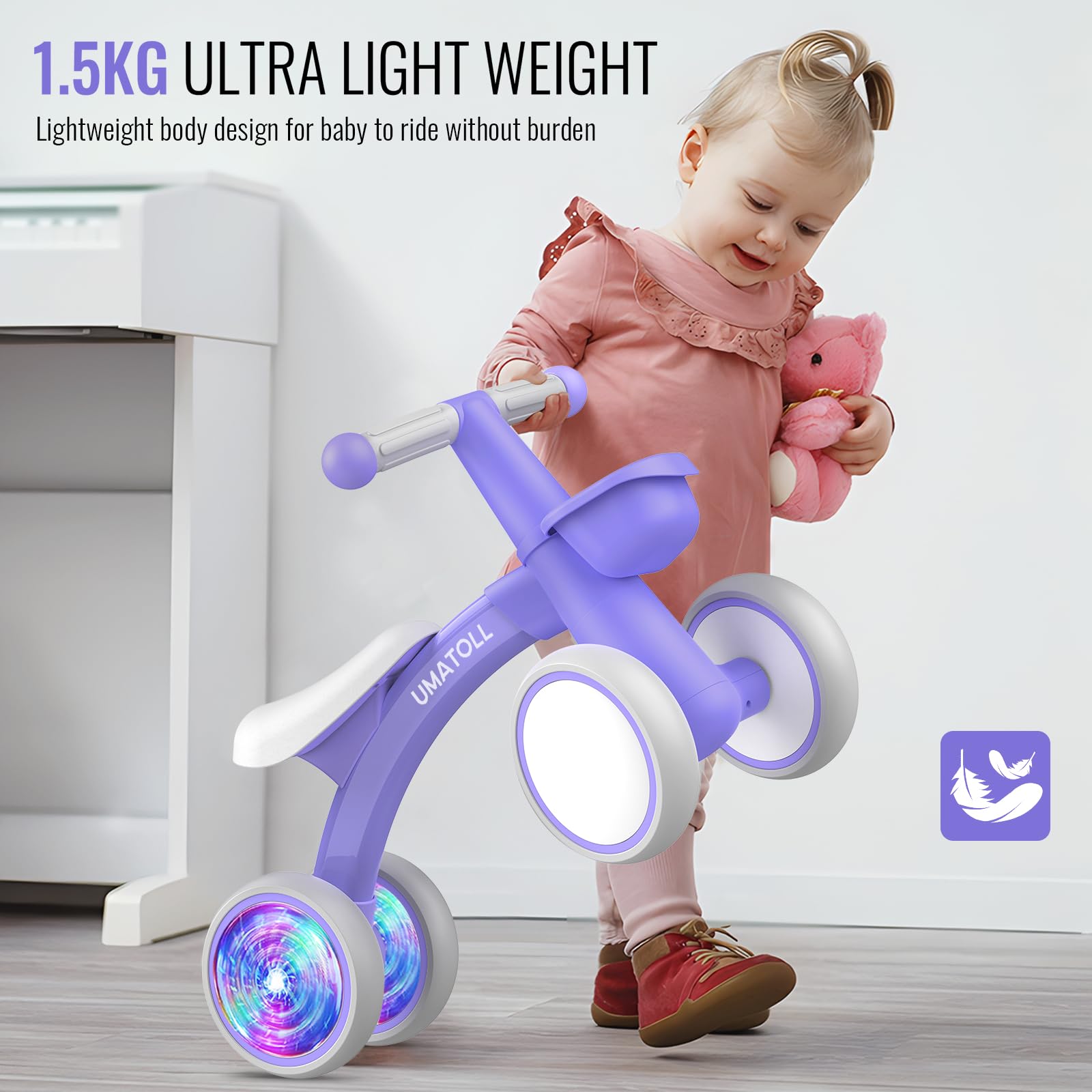 Umatoll EVA wheels provide quiet, non slip rides on floors and outdoors