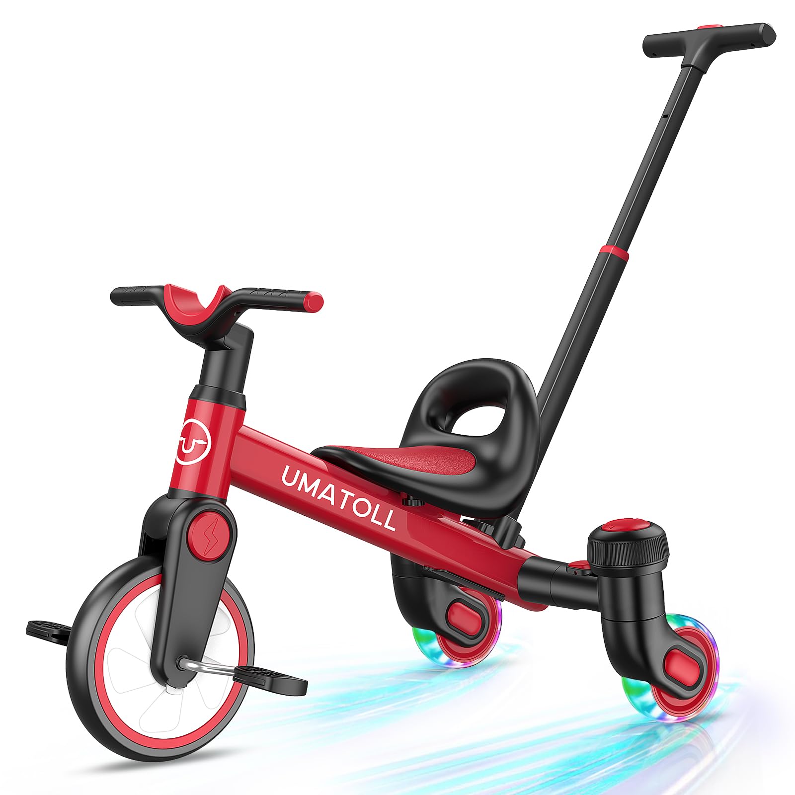 Umatoll tricycle front profile showing stable stance and kid-friendly design