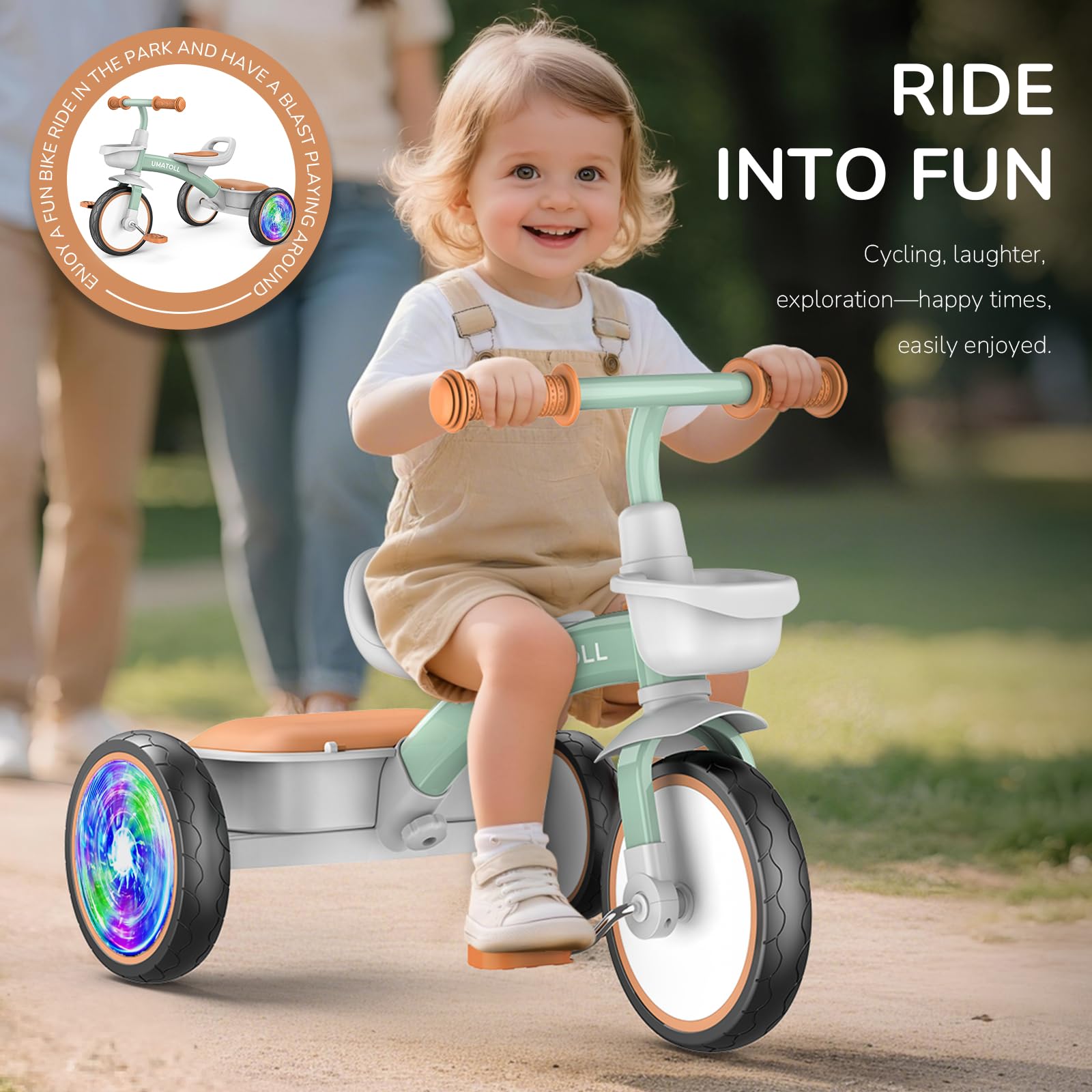 Umatoll Toddler Tricycle green quick-assembly design for busy parents.