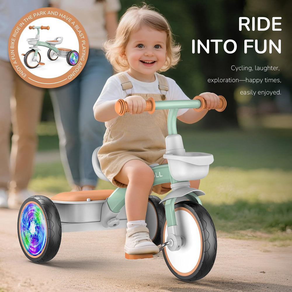 Umatoll Toddler Tricycle green quick-assembly design for busy parents.
