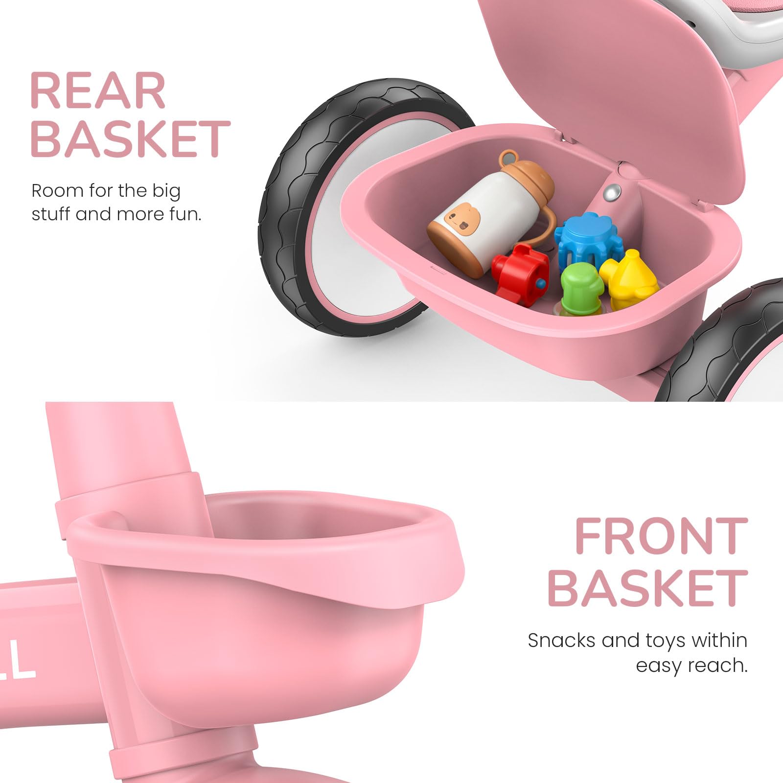 Umatoll Toddler Tricycle non-slip-pedals grip floors securely.