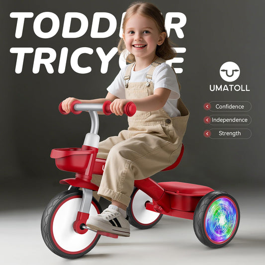 Umatoll toddler tricycle front view in red, easy first pushes