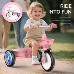 Umatoll Toddler Tricycle wide-wheelbase enhances stability for new riders.