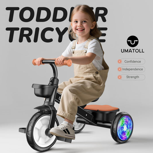 Umatoll tricycle extended rear wheels enhance stability during early rides