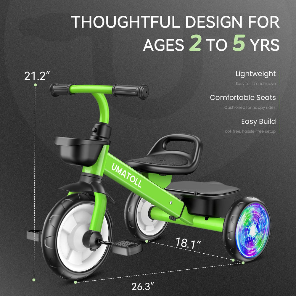 Umatoll tricycle three-position seat adapts as child grows.