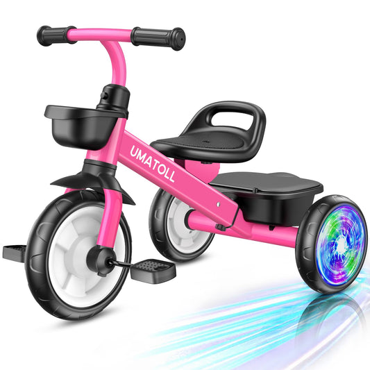 Umatoll tricycle rose frame close-up shows durable steel for growing toddlers.