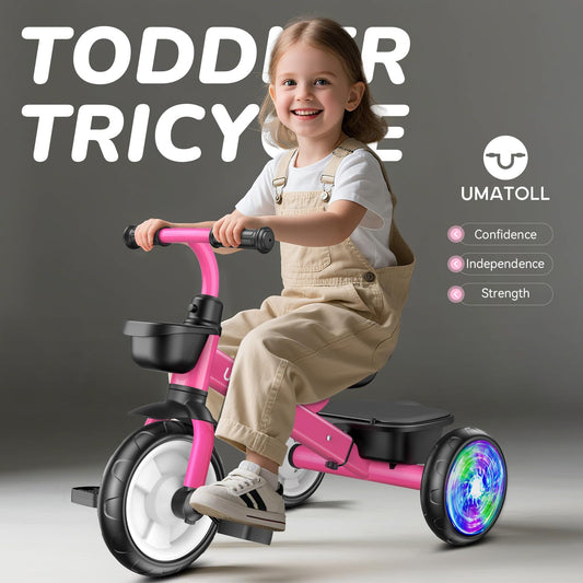 Umatoll tricycle rose seat adjustment highlights 3-position setup for growing kids.
