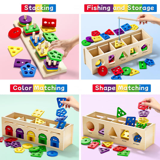UMEREACT Montessori shape matching with magnetic fishing boosts fine motor skills and problem solving.