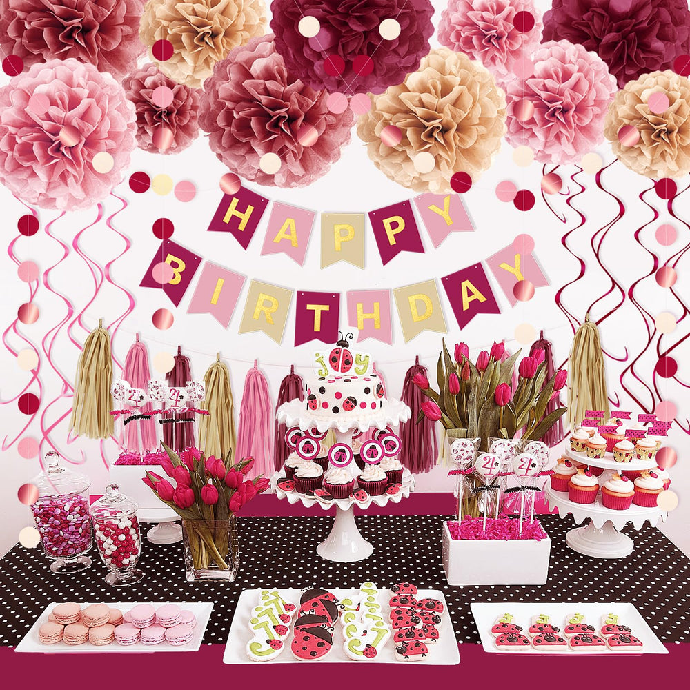 Umgozrz pink burgundy tissue pom poms 10in brighten any birthday party setup.