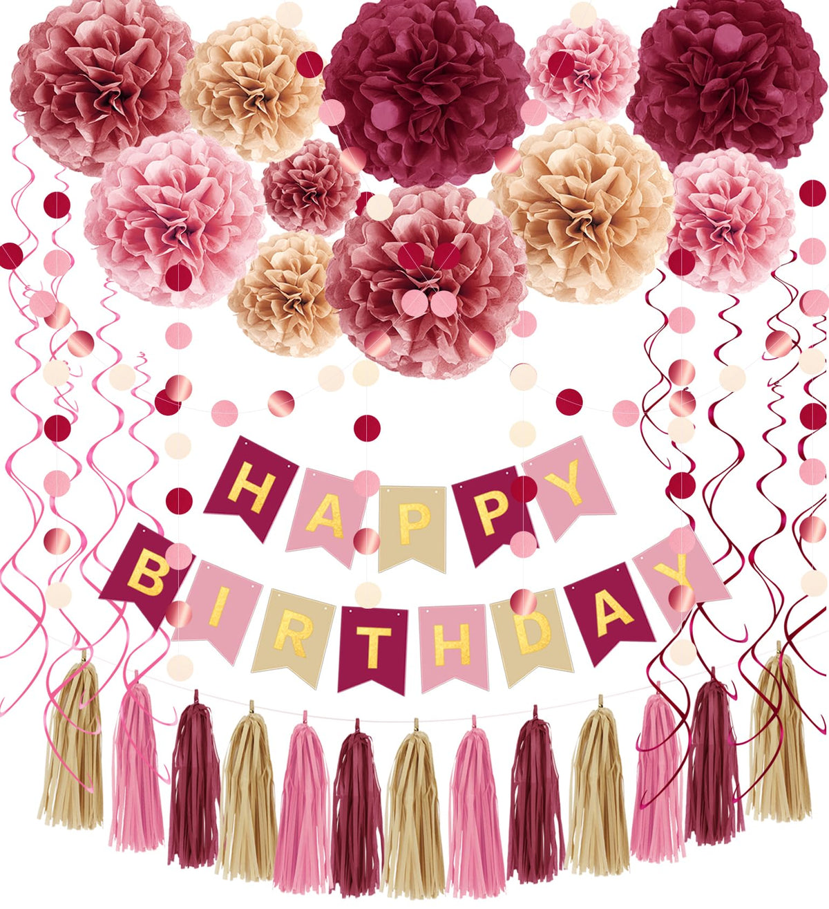 Umgozrz pink burgundy tissue pom poms 12in add festive height to party tables.