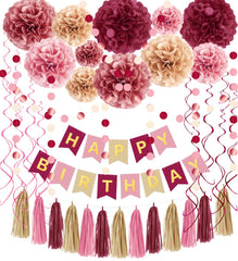 Umgozrz pink burgundy tissue pom poms 12in add festive height to party tables.