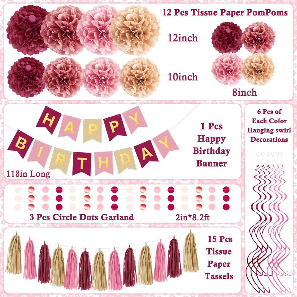 Umgozrz pink burgundy tissue pom poms 8in compact decor for intimate celebrations.