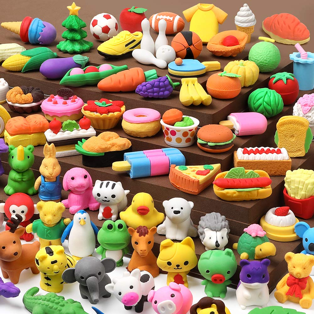 UMIKU 100-pack animal erasers for classroom rewards and creative play