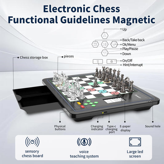 umissfun Electronic Chess Set LED indicators highlight move cues for beginners