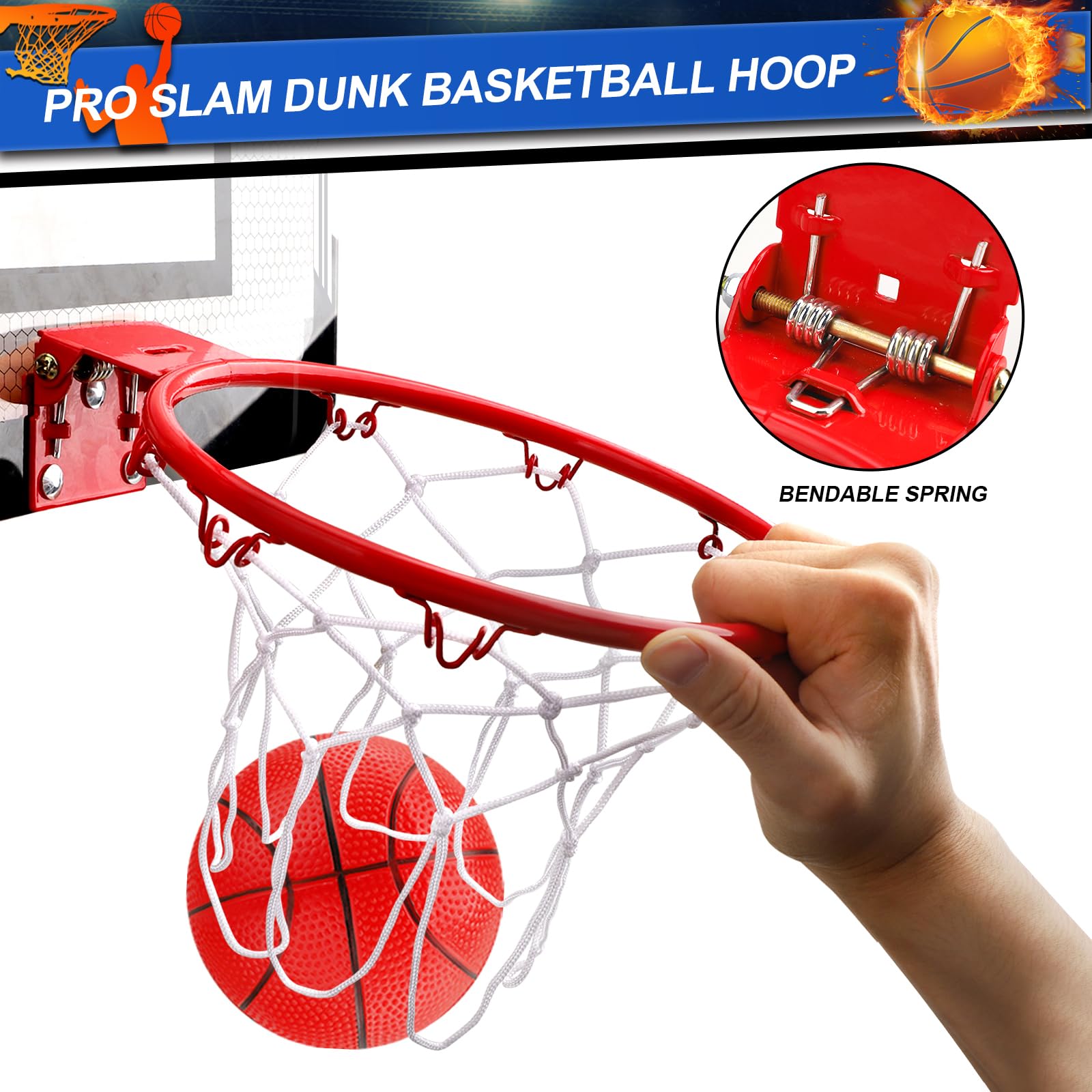 Umnodobn 9-inch dunk rim close-up highlighting the large rim for confident shots.