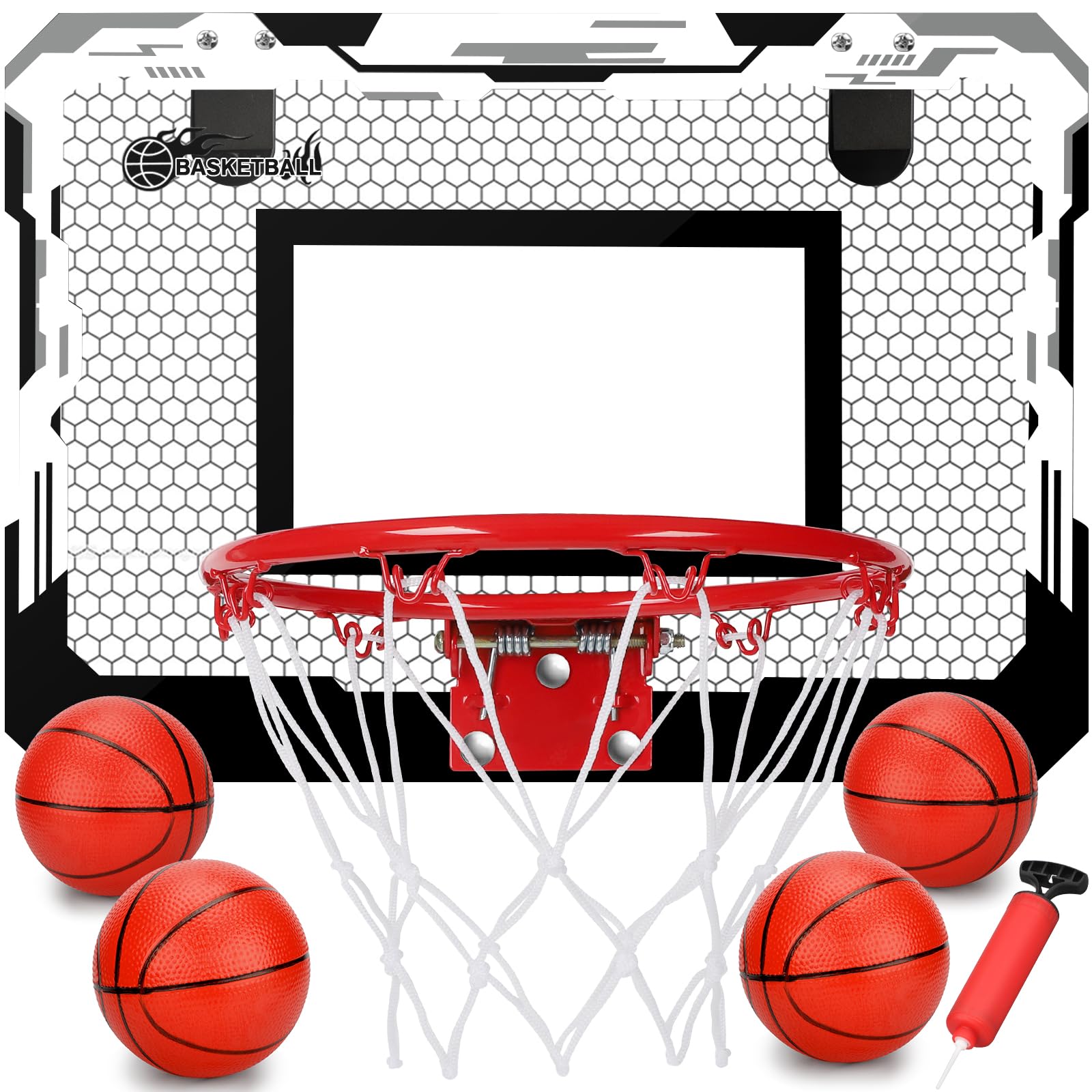 Umnodobn indoor over-door hoop assembly for quick setup and instant play.