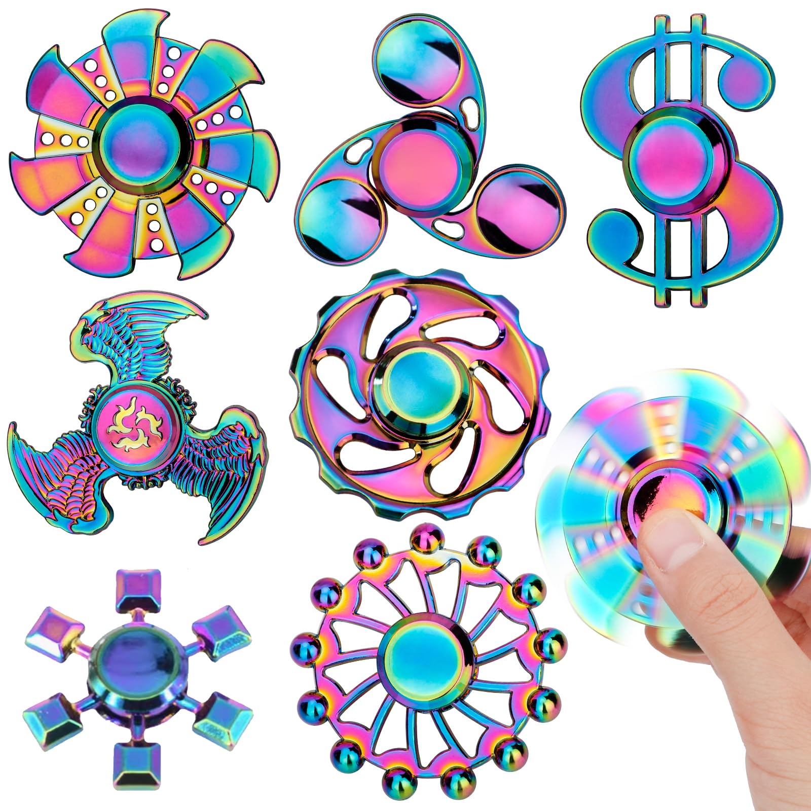 Umnodobn rainbow fidget spinner in indigo, smooth round edges for comfortable use.