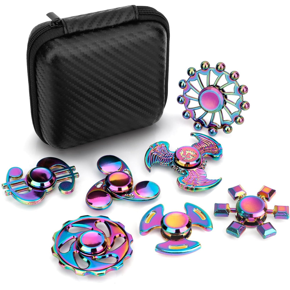 Umnodobn rainbow fidget spinner in red, smooth metal for focus and stress relief.