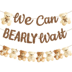 umoni teddy bear banner We Can Bearly Wait backdrop for a memorable baby shower
