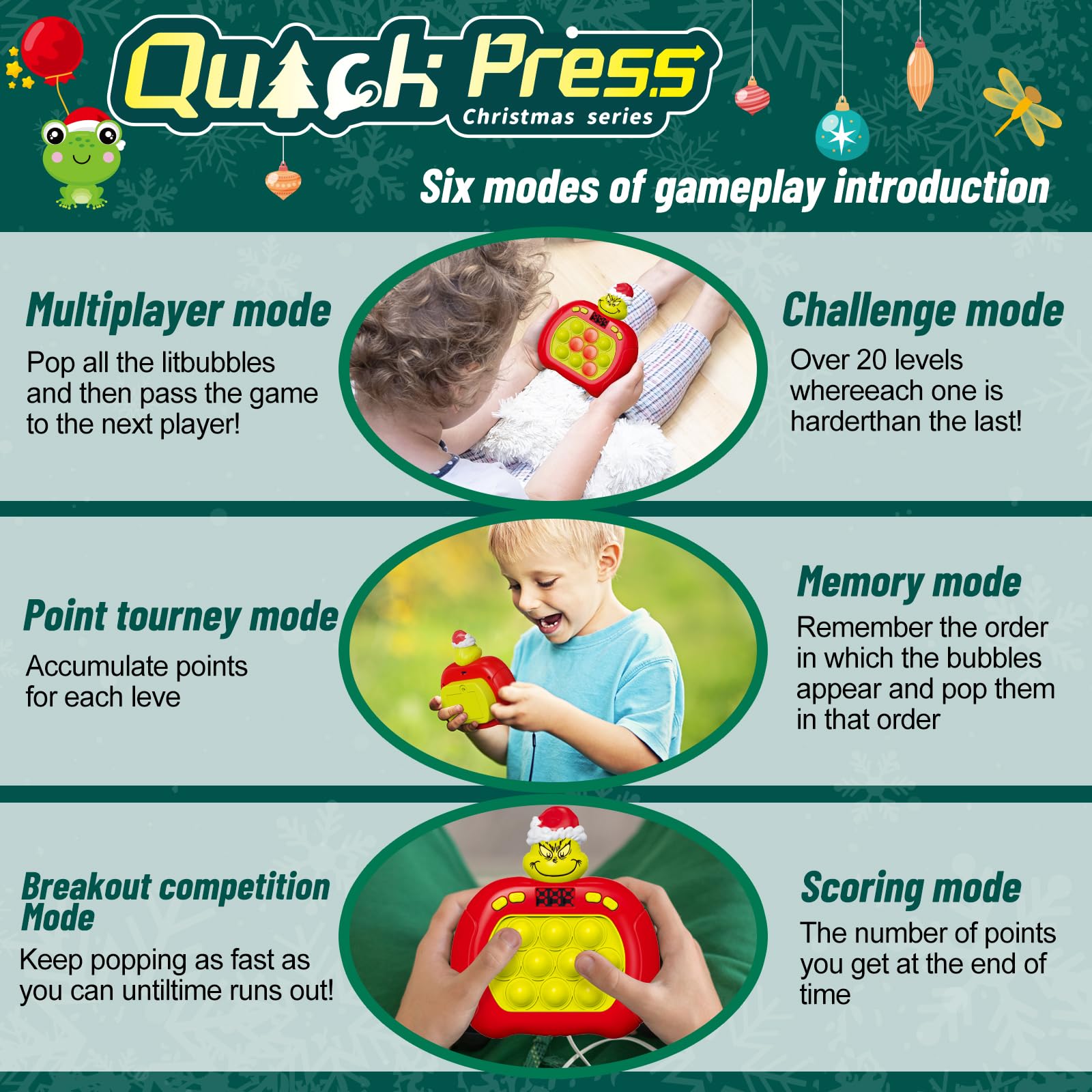 UMQYYMKO quick press game with multi-mode action and bright indicators.