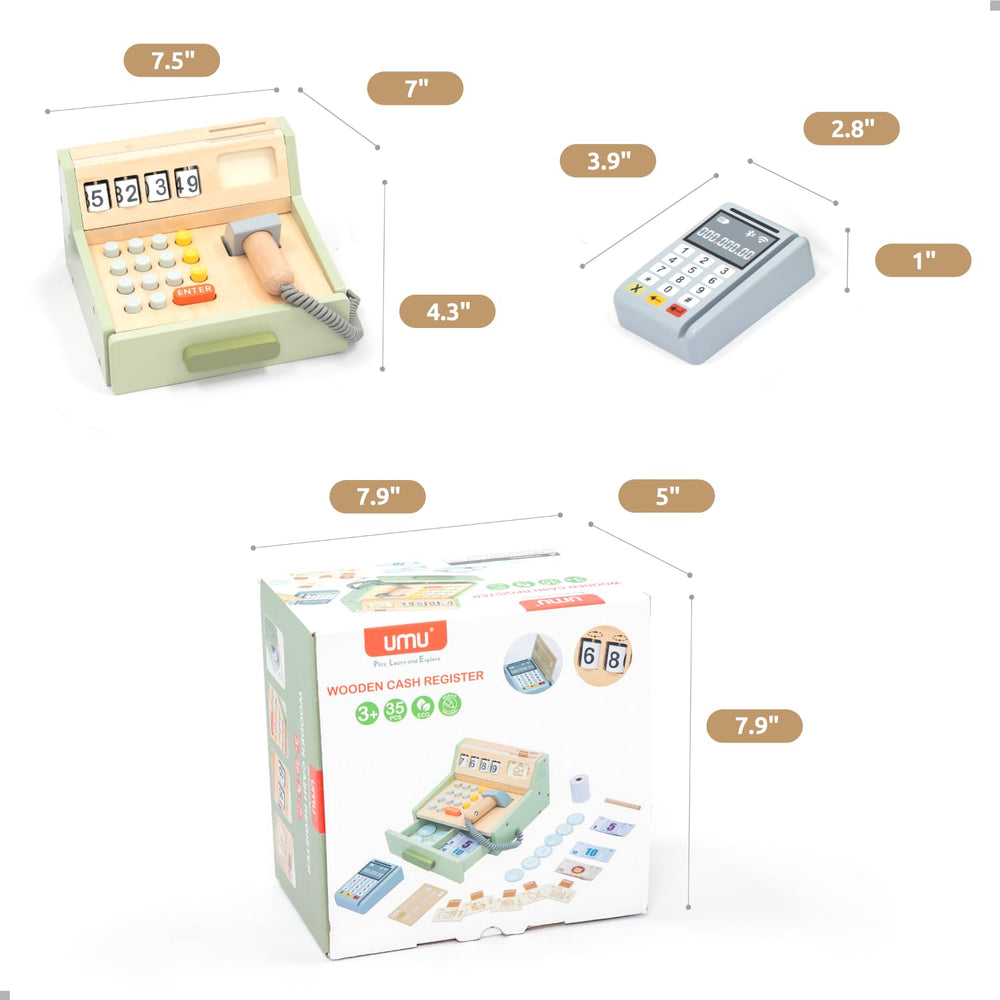 UMU wooden cash register accessories for immersive shop play