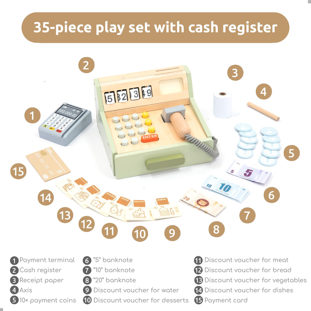 UMU wooden cash register open-close feature for practicing handling