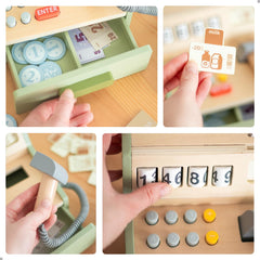 UMU wooden cash register payment terminal for safe pretend checkout