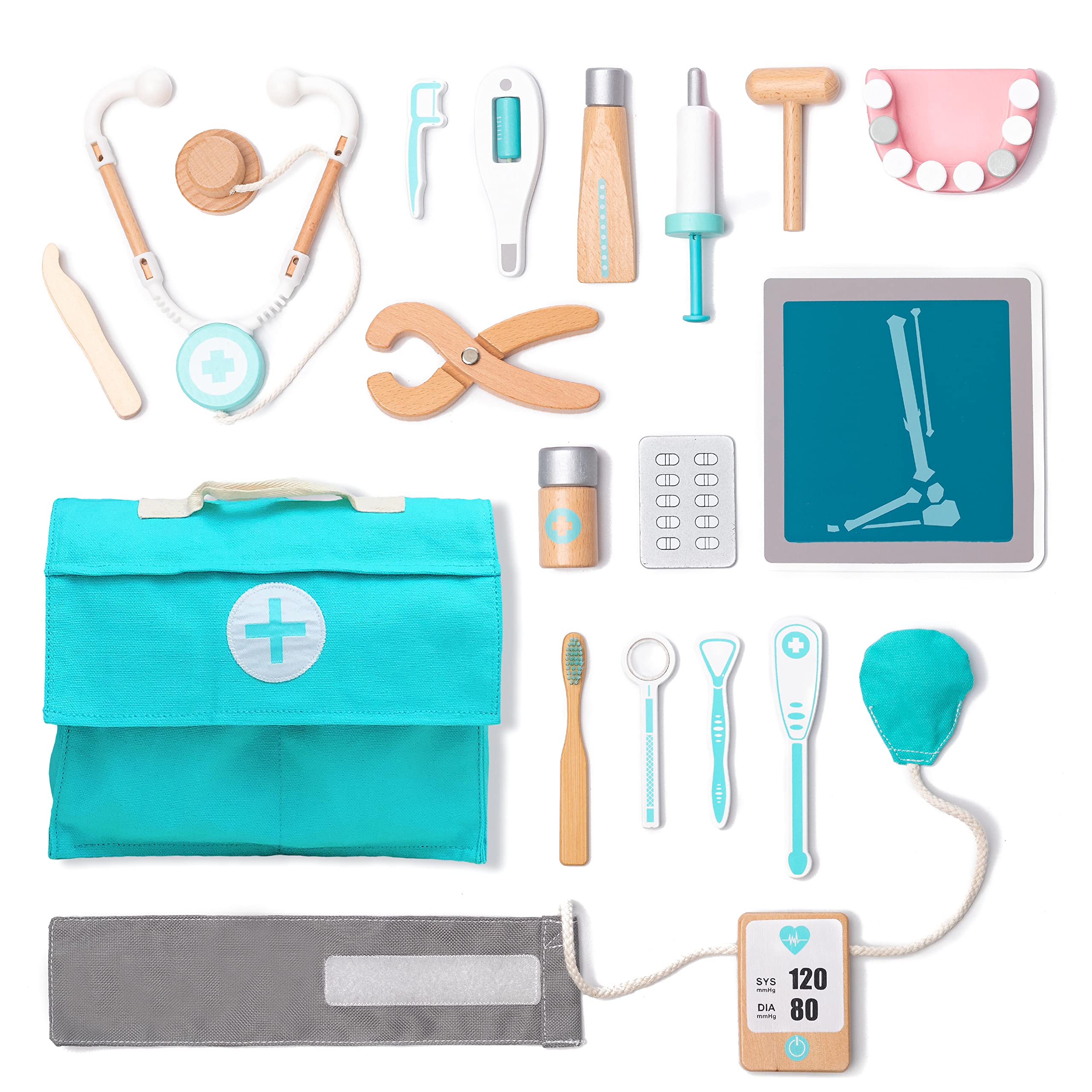 UMU Wooden Doctor Kit stethoscope for realistic pretend play and early bedside manners.