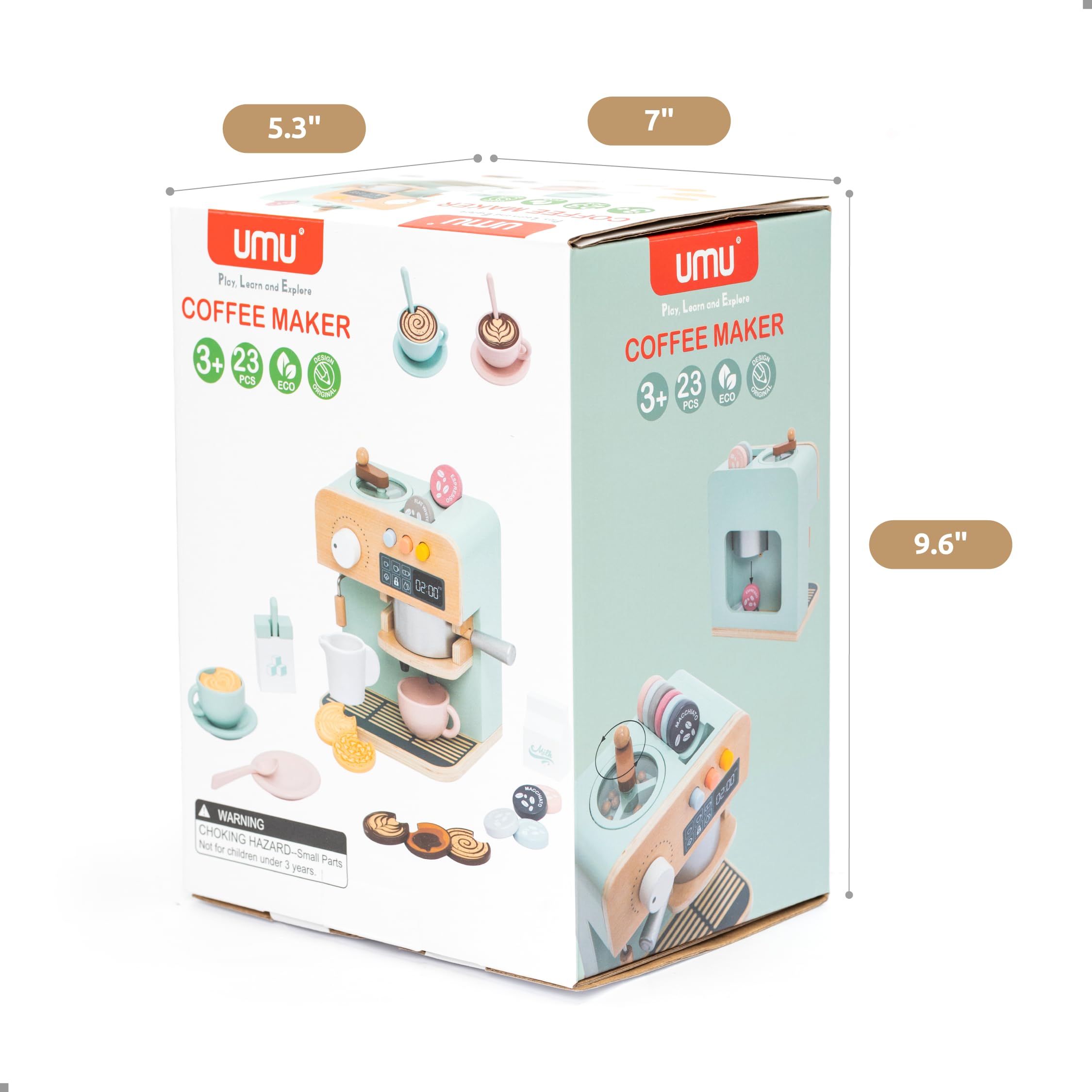 UMU kitchen cafe playset promotes creative play and fine motor skills.