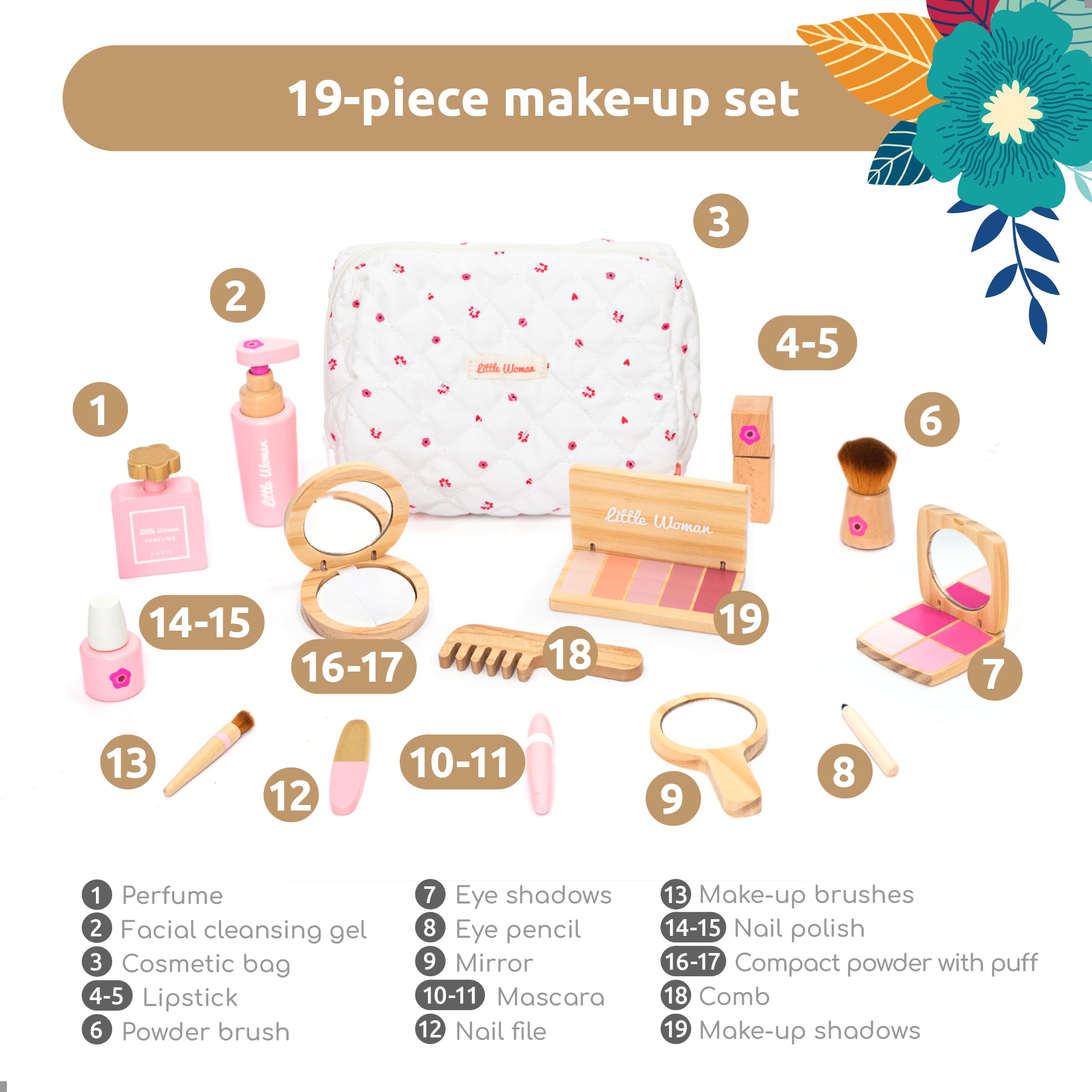 UMU wooden makeup kit cosmetic bag keeps pieces neatly organized.