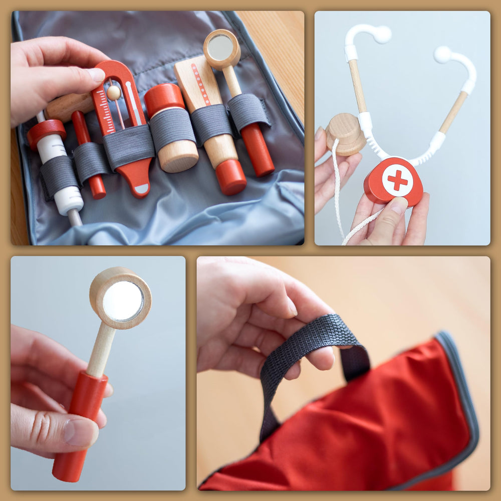 UMU wooden mini doctor kit doctor bag helps organize tools for tidy pretend clinics.