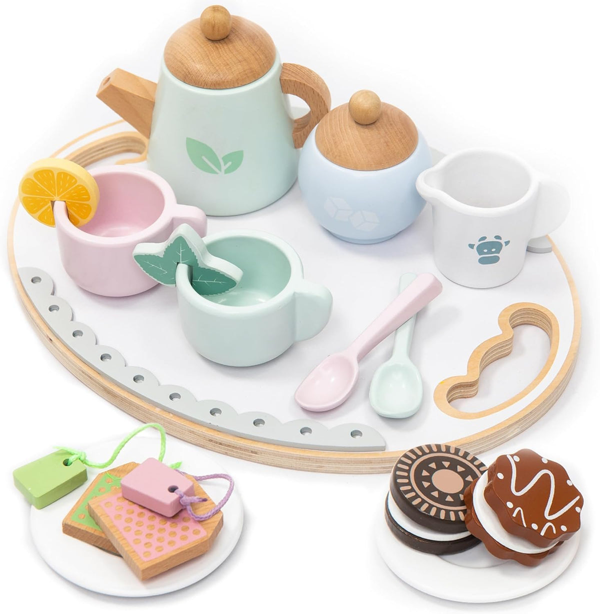 UMU wooden tea set with colorful cups for imaginative play and sharing