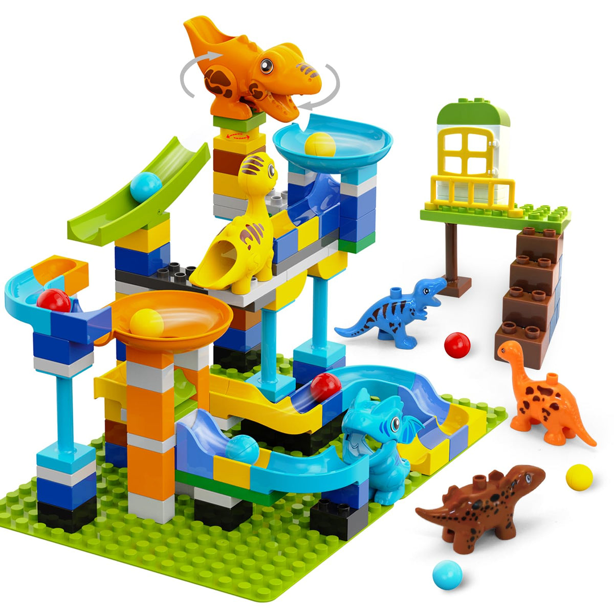 Unasas Marble Run dinosaurs on tracks for hands-on STEM play at home