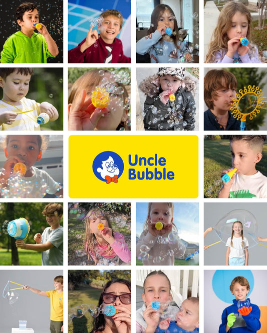Uncle Bubble Fun Anti-Spill Pals bubble solution jar ready for quick bursts
