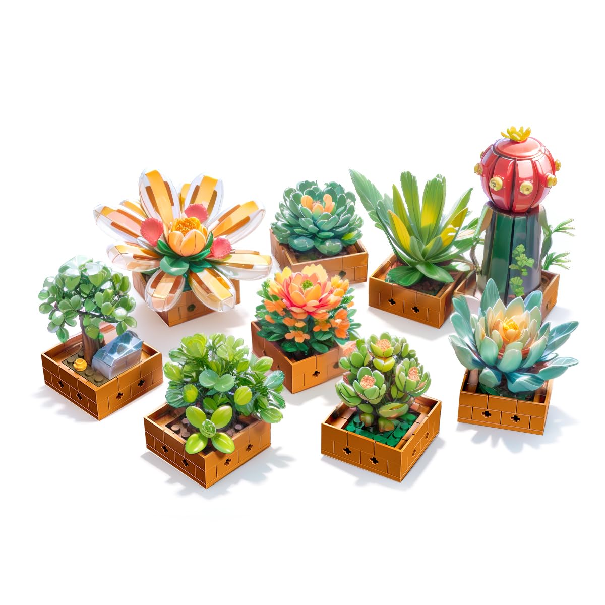 Under the Baubles Flower Botanicals building set shows realistic succulents for stylish desk decor.