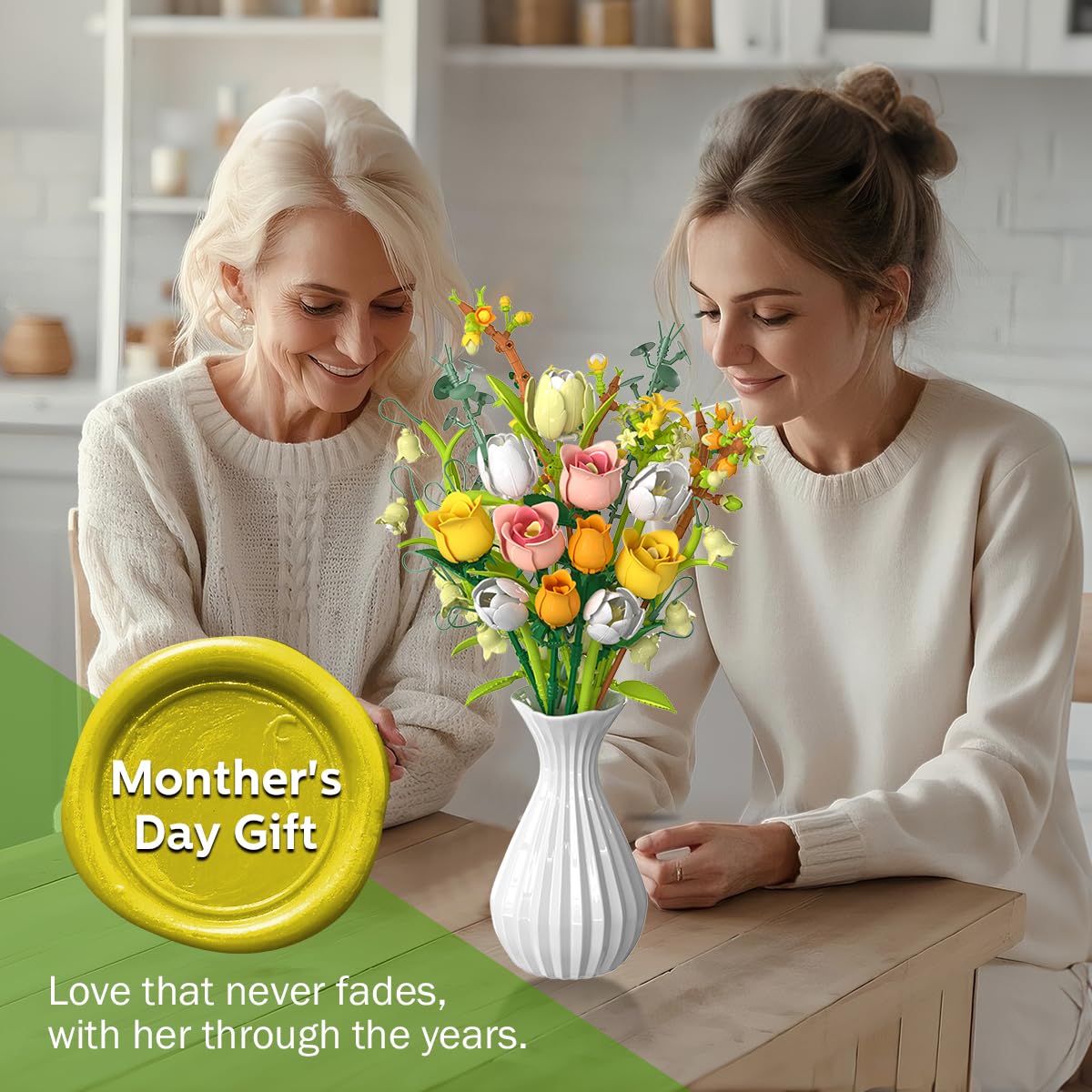 Under the Baubles pink roses bouquet building set petals and stems at adjustable angles