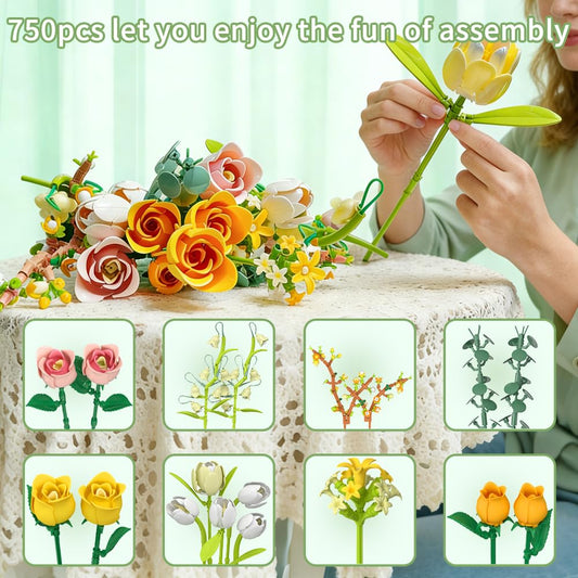 Under the Baubles pink roses bouquet building set close up rose details for lifelike look