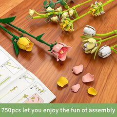 Under the Baubles pink roses bouquet building set with tulips and lilies for natural appearance