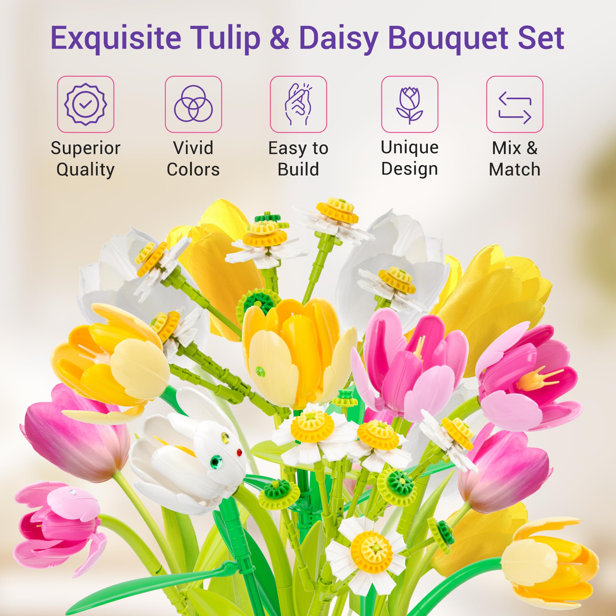 Under the Baubles Tulips Bouquet being assembled, easy setup for adults
