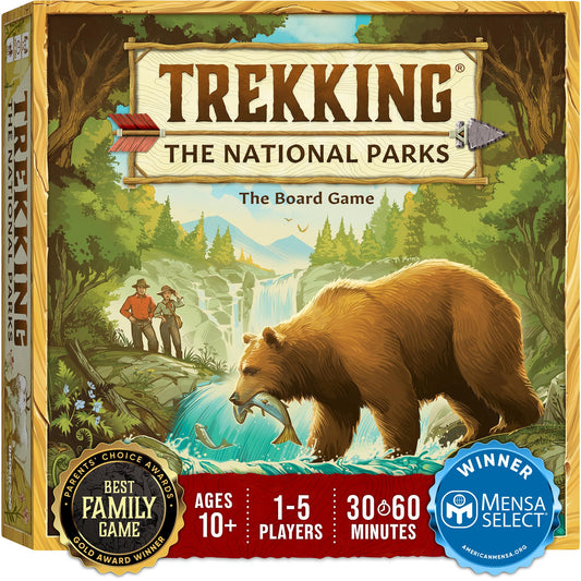Underdog Games Trekking the National Parks box and components ready for family game night.