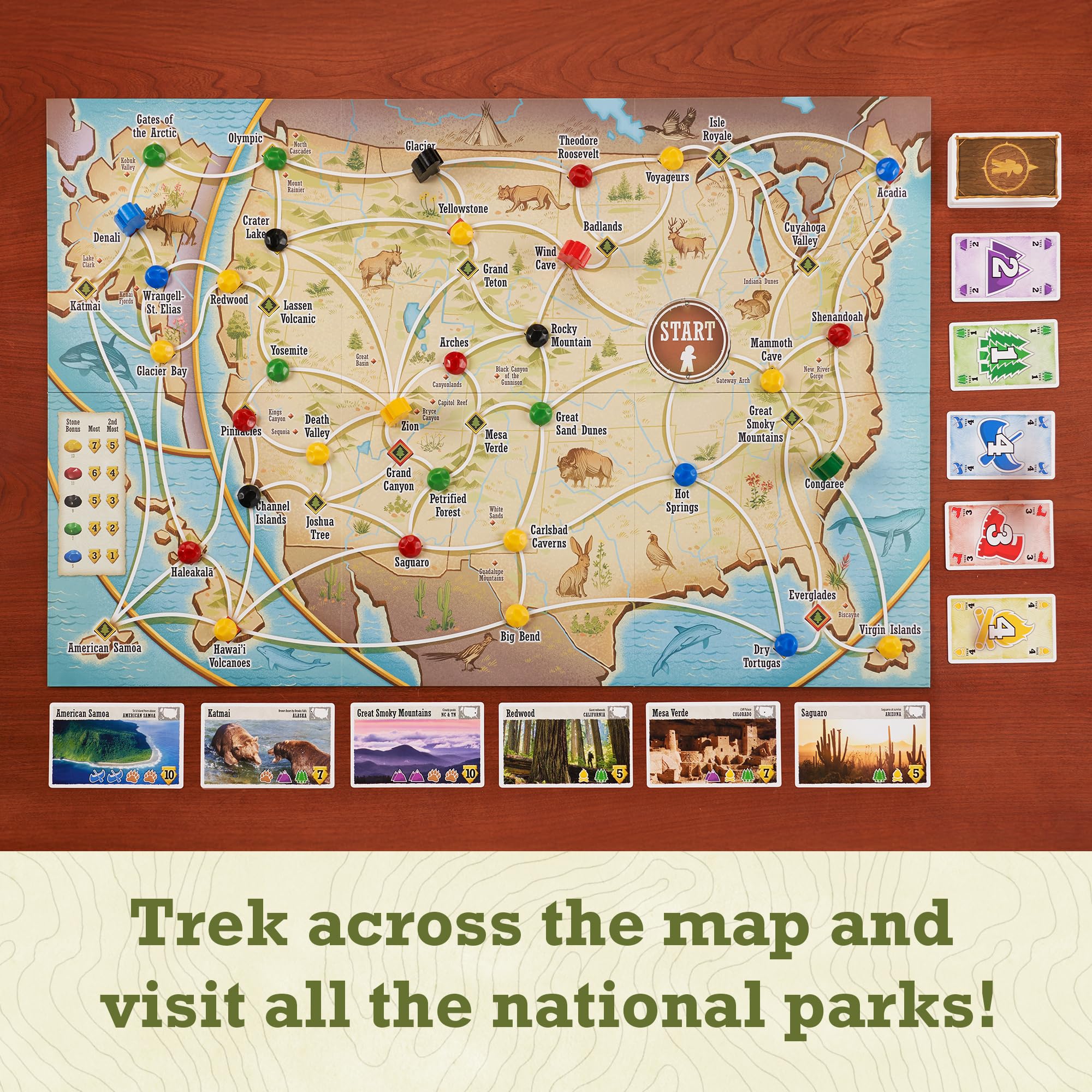 Underdog Games Trekking the National Parks illustrated cards spark immersive park adventures.
