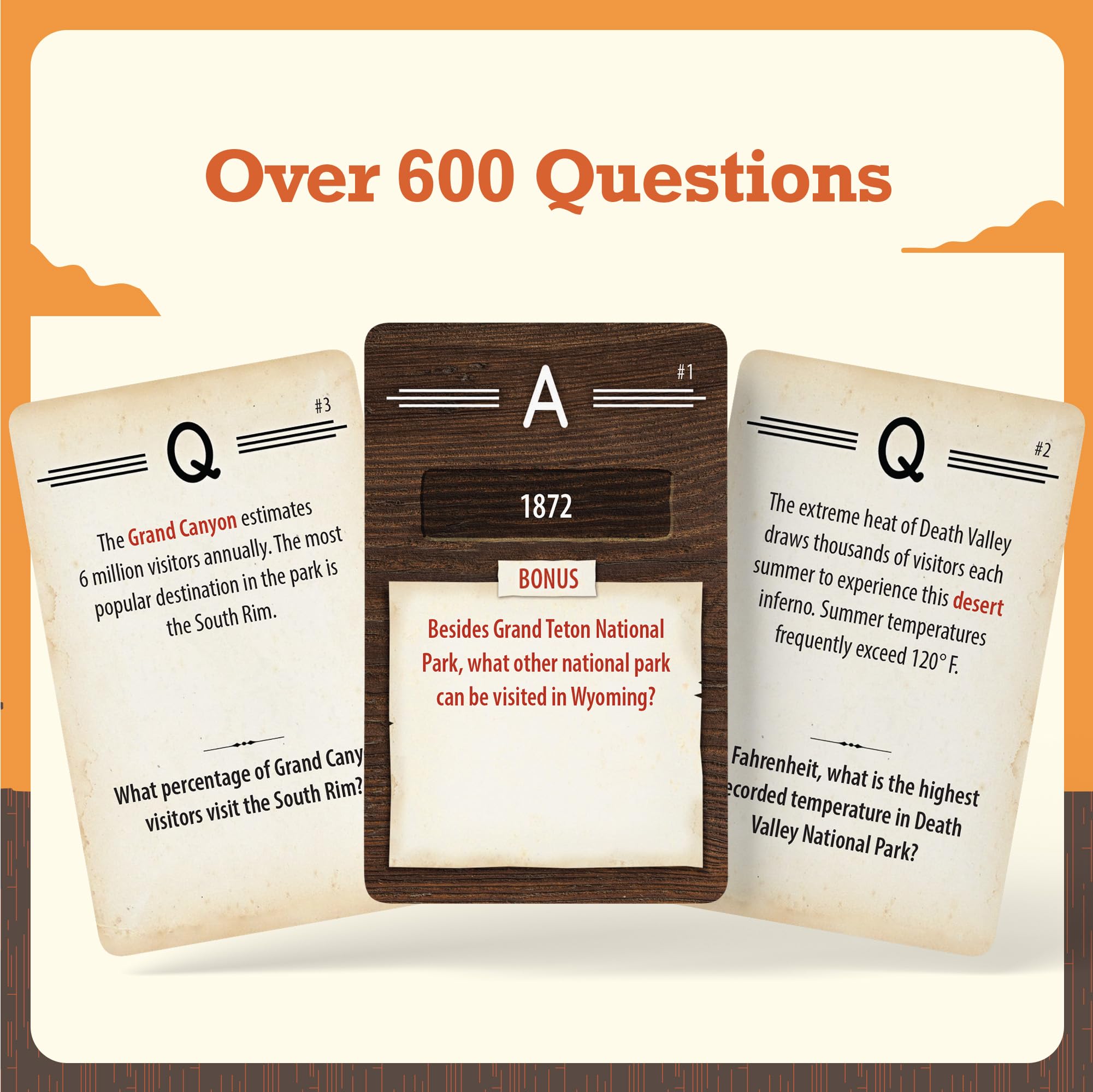 Underdog Games Trekking National Parks Trivia question cards with text prompts