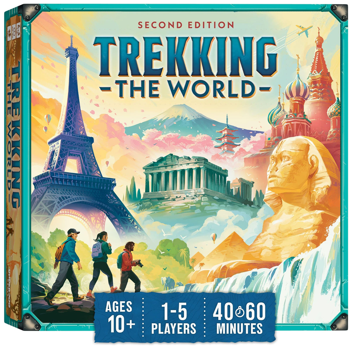 Underdog Games Trekking the World 2nd Edition box prompts family adventures during game night.