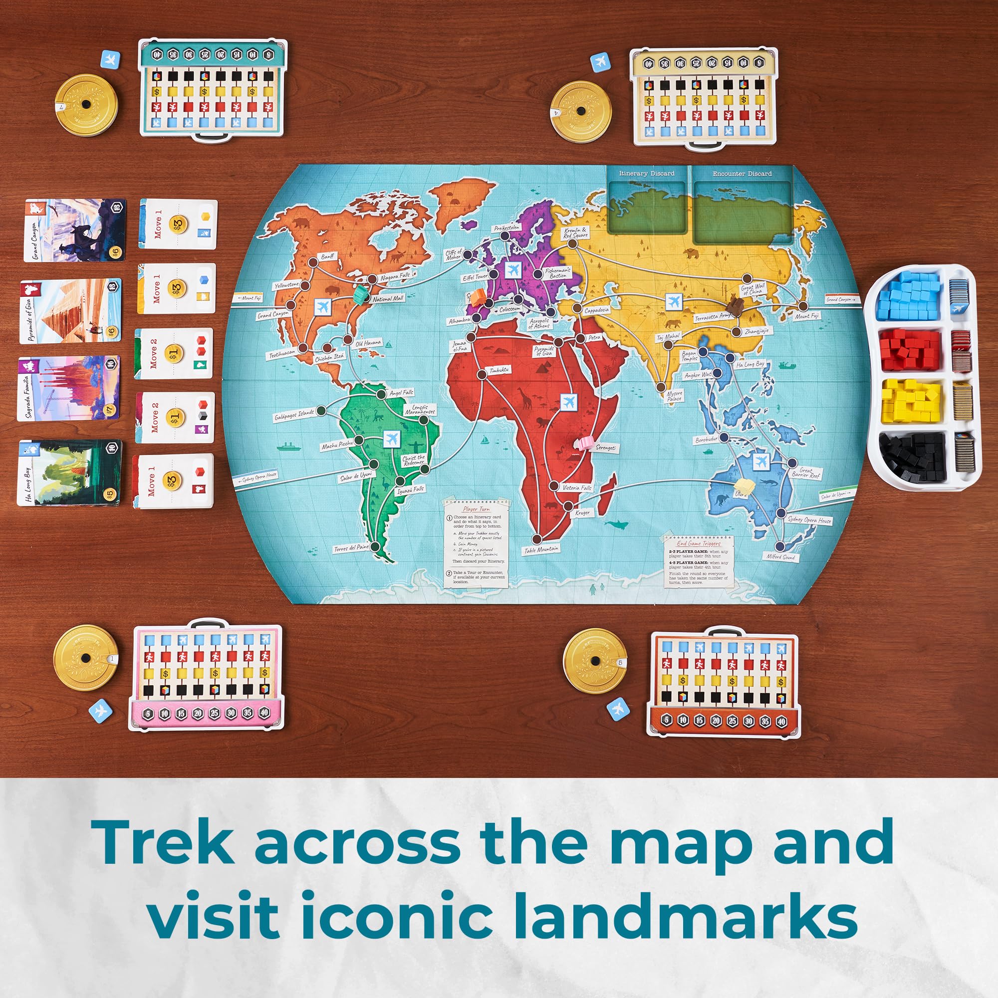 Underdog Games Trekking the World 2nd Edition destination cards spark geography curiosity in sessions.