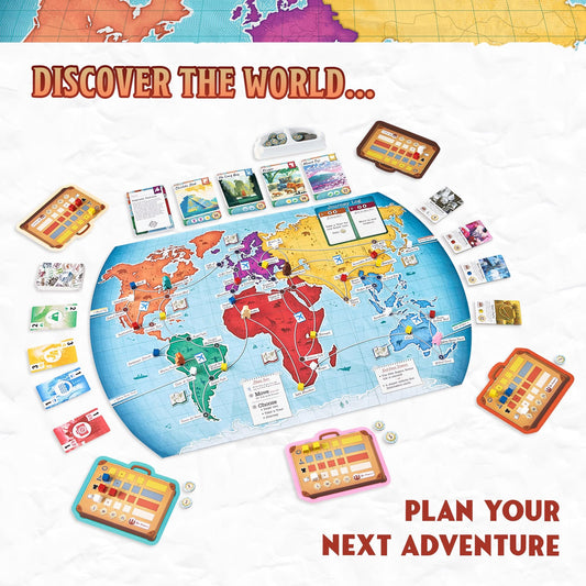 Underdog Games Trekking the World players gather around the table for family fun.