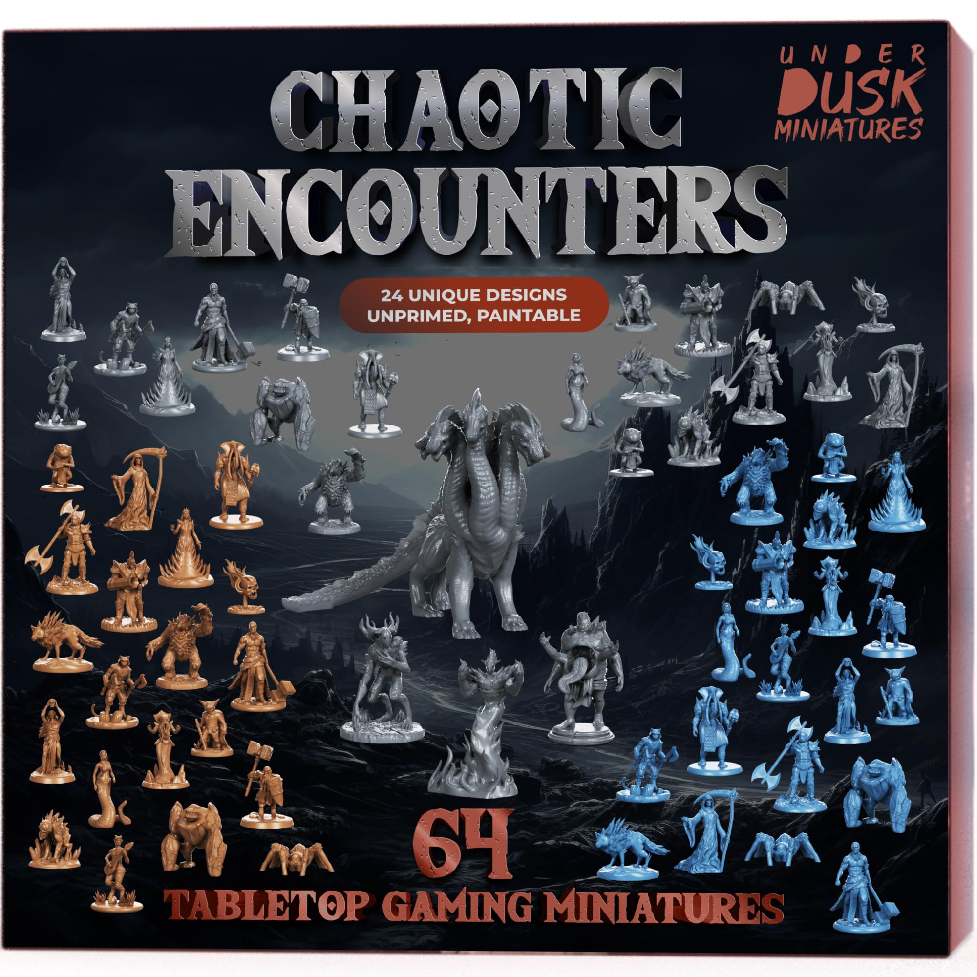 Underdusk Chaotic Encounters unpainted 28mm minis for TTRPG campaigns and customization