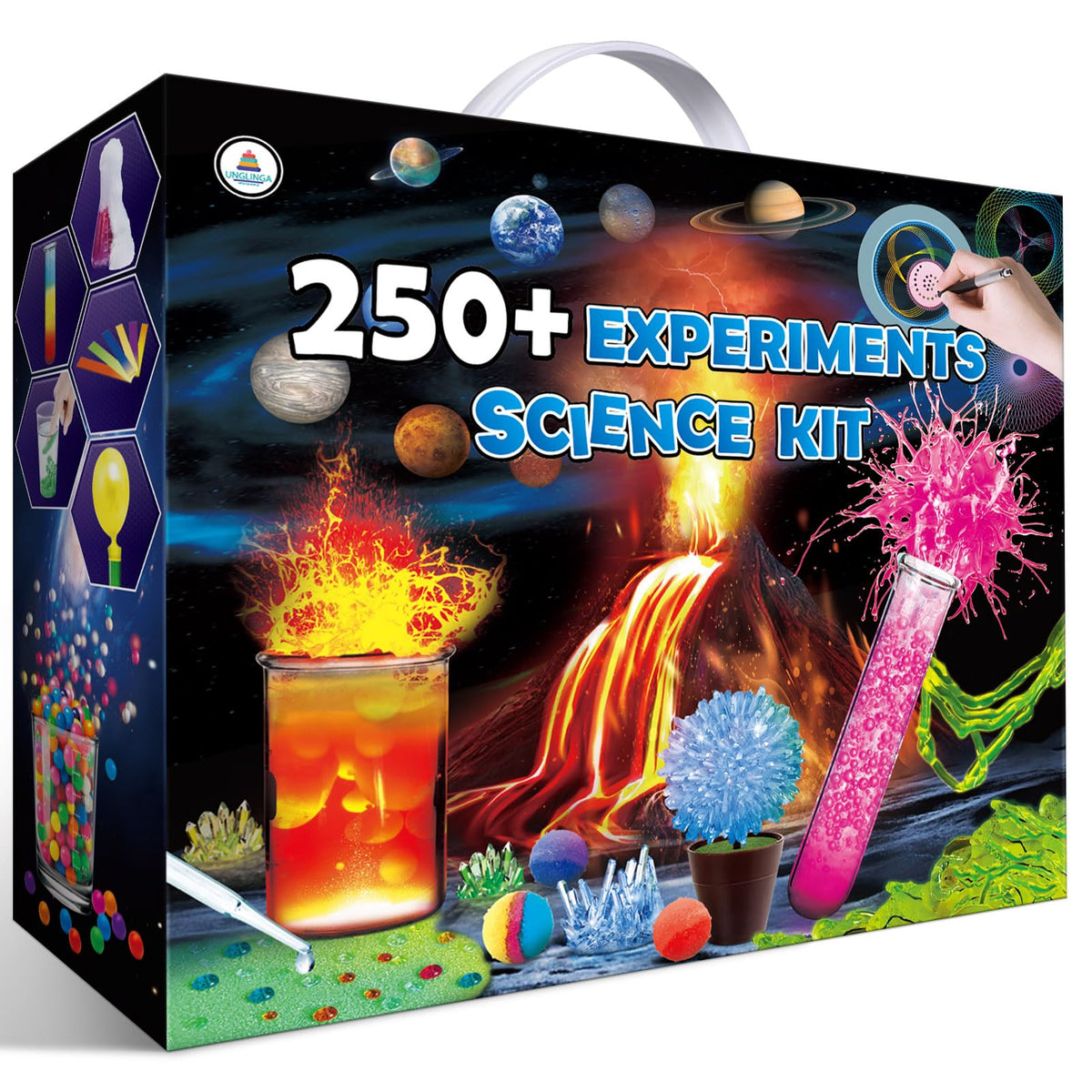 UNGLINGA 250+ science experiments kit open box for STEM exploration at home