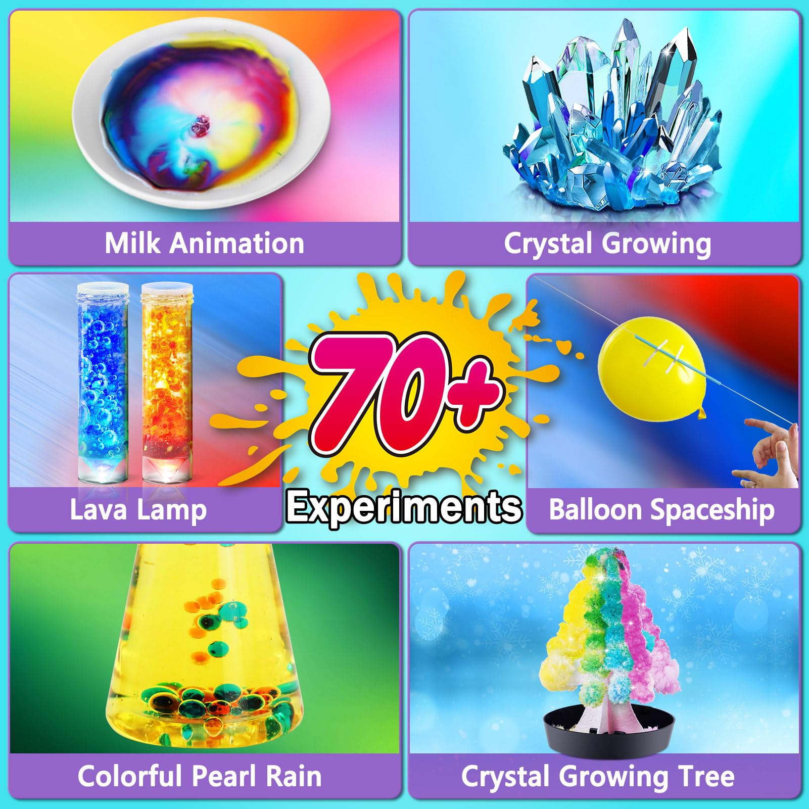 UNGLINGA chemistry activities show colorful experiments for hands-on learning.
